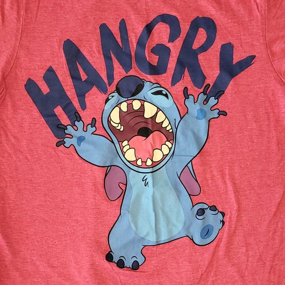 Disney's Stitch "Hangry" T-shirt Red Tee Unisex Adult Size Small (34-36) - Picture 1 of 4
